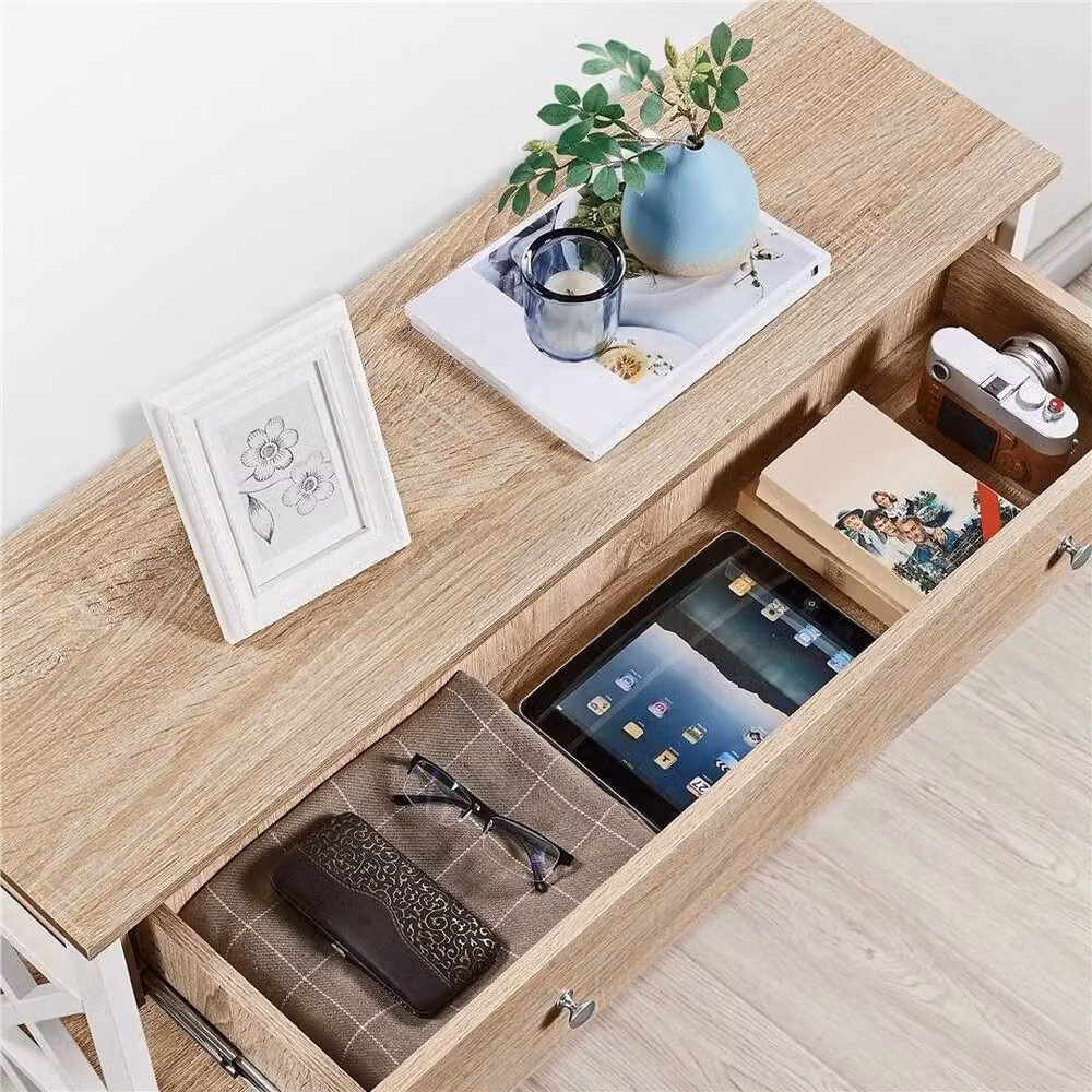 Kelvenix Industrial Console Table with Drawer, Light Oak, W: 100 cm, D: 29.5 cm, H: 80.5 cm – 2