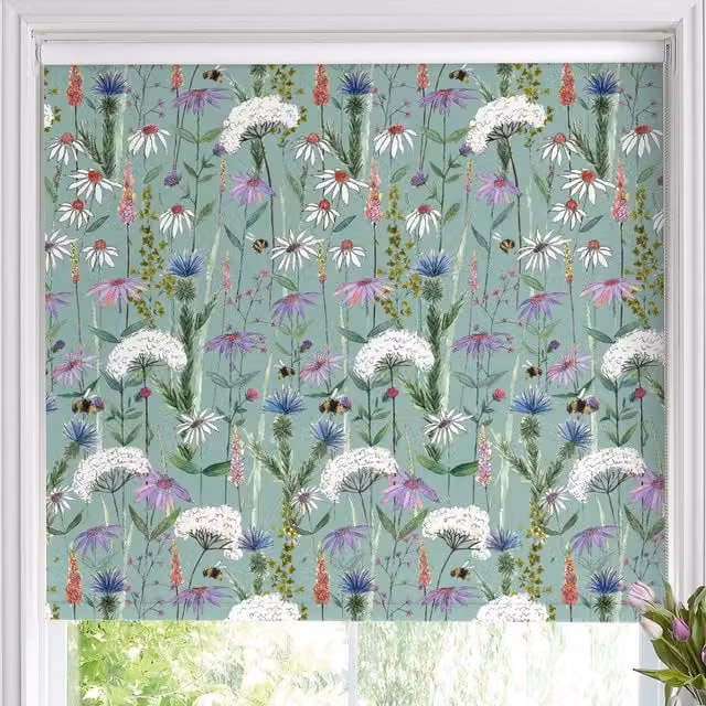Voyage Maison Hermione Made to Measure Blackout Roller Blind in Green and Blue Floral Design