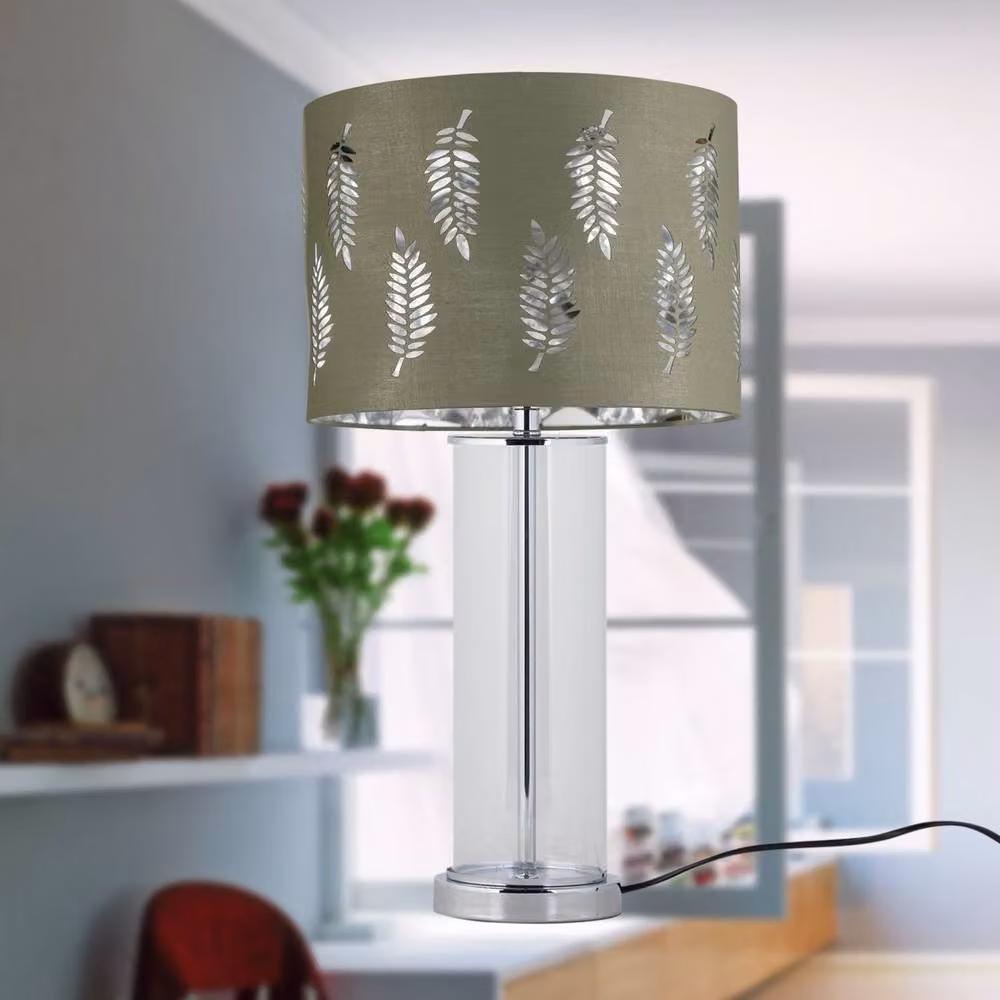First Choice Lighting Aura Set of 2 Chrome Table Lamps with Green Fabric Shades – 5