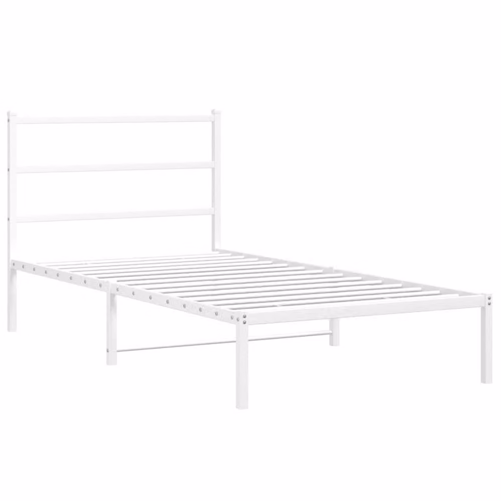 Berkfield Home Metal Bed Frame with Headboard, White, W/D/H: 100 x 190 cm – 2