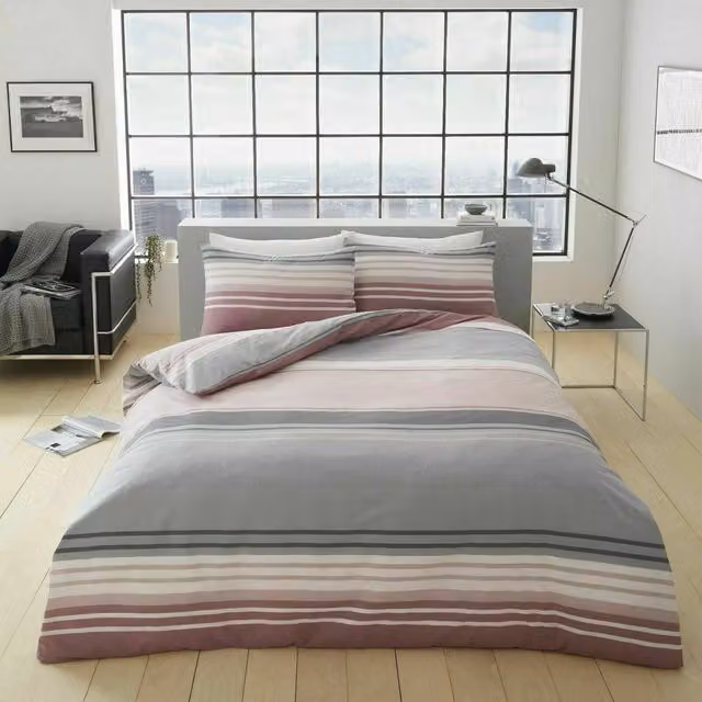 Smart Living Moxie Striped Polycotton Duvet Cover and Pillowcase Set in Pink, Double (Duvet Cover: 200 x 200 cm, Pillowcases: 50 x 75 cm) – 1