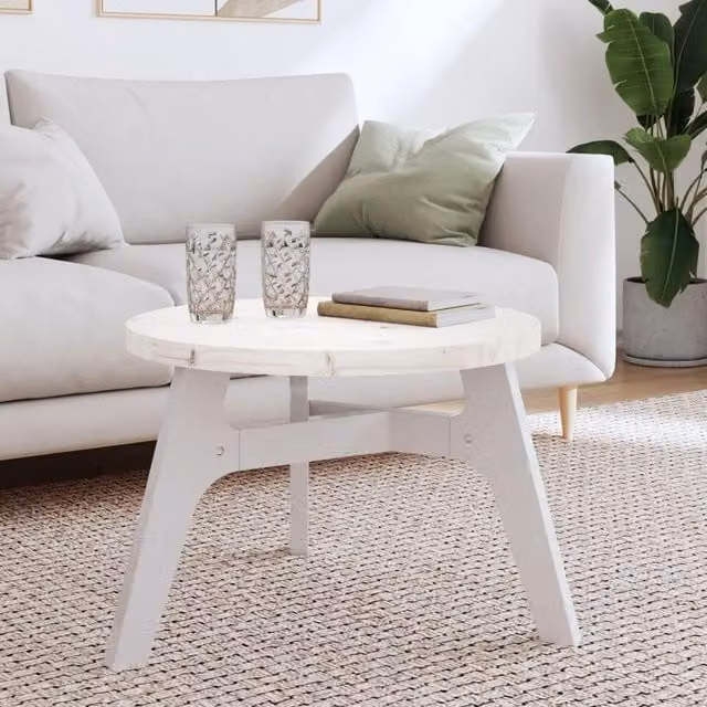 Berkfield Home Round White Solid Pine Table Top, Diameter: 60 cm, Height: 3 cm