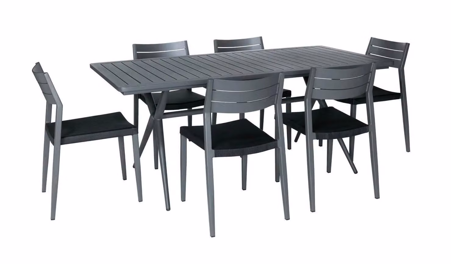 Lobos 6 Seat Outdoor Dining Set with Rectangular Table and Chairs in Matt Grey Powder Coated Aluminium