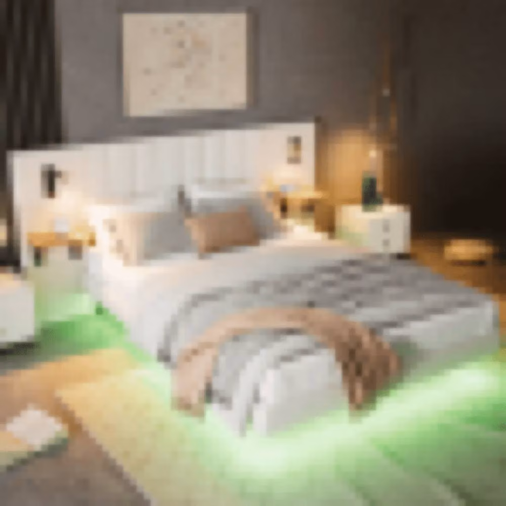 Matteo White Upholstered Double Bed with Integrated Headboard Storage, Bedside Shelves, Reading Lights and USB Charging Ports – 2
