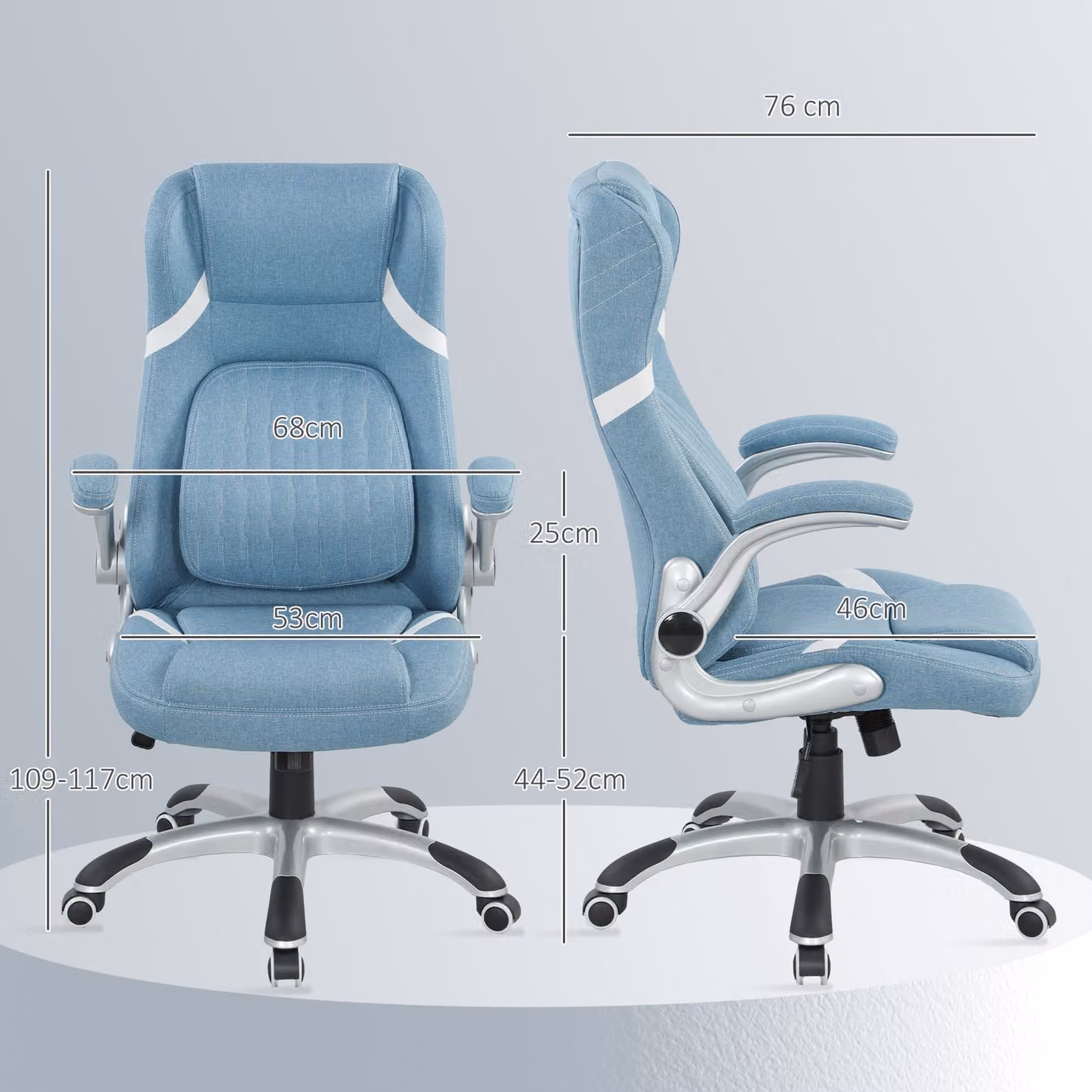 Vinsetto Blue Linen-Look Task Chair with Adjustable Height, Tension and Swivel Function – 3