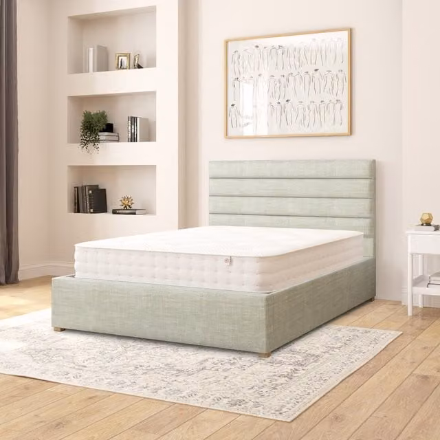 Aspire Kelly Upholstered Ottoman Storage Bed in Blue/Green Fabric, 140 x 200 cm