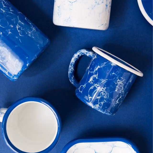 Elifle Bubble Series Enamel Mug in Cobalt Blue and White