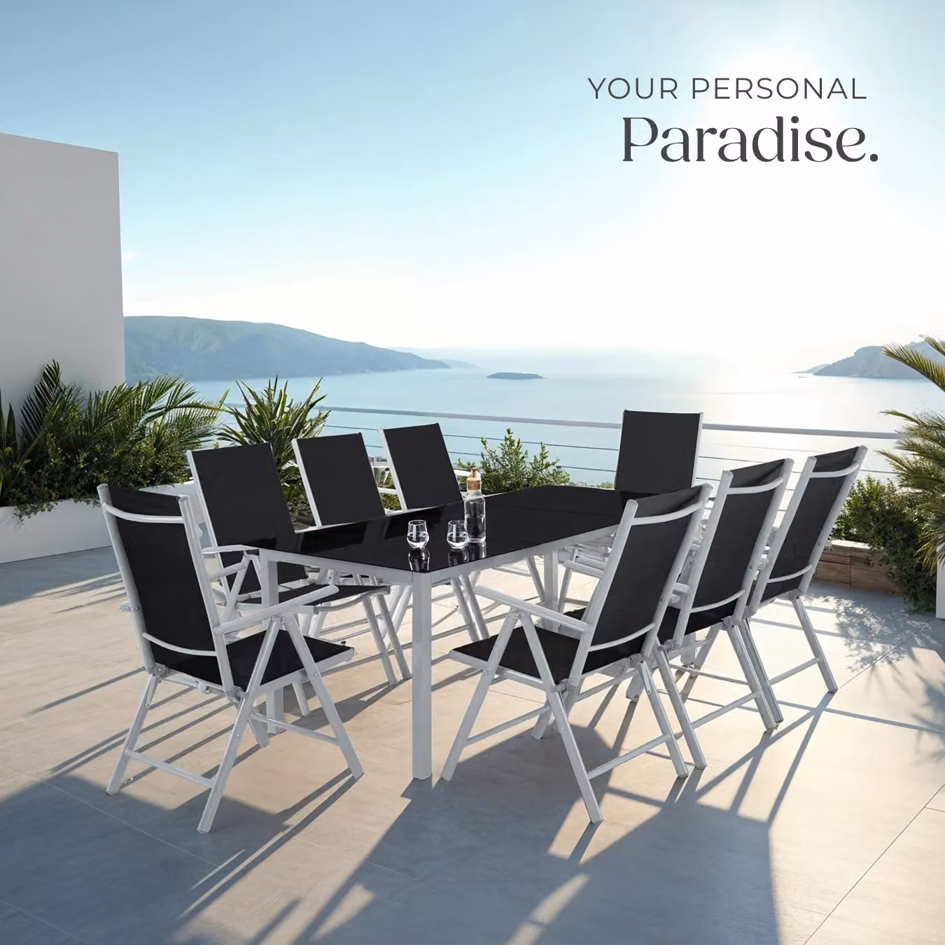 tectake Modern Aluminium and Glass Seating Set in Silver – 8