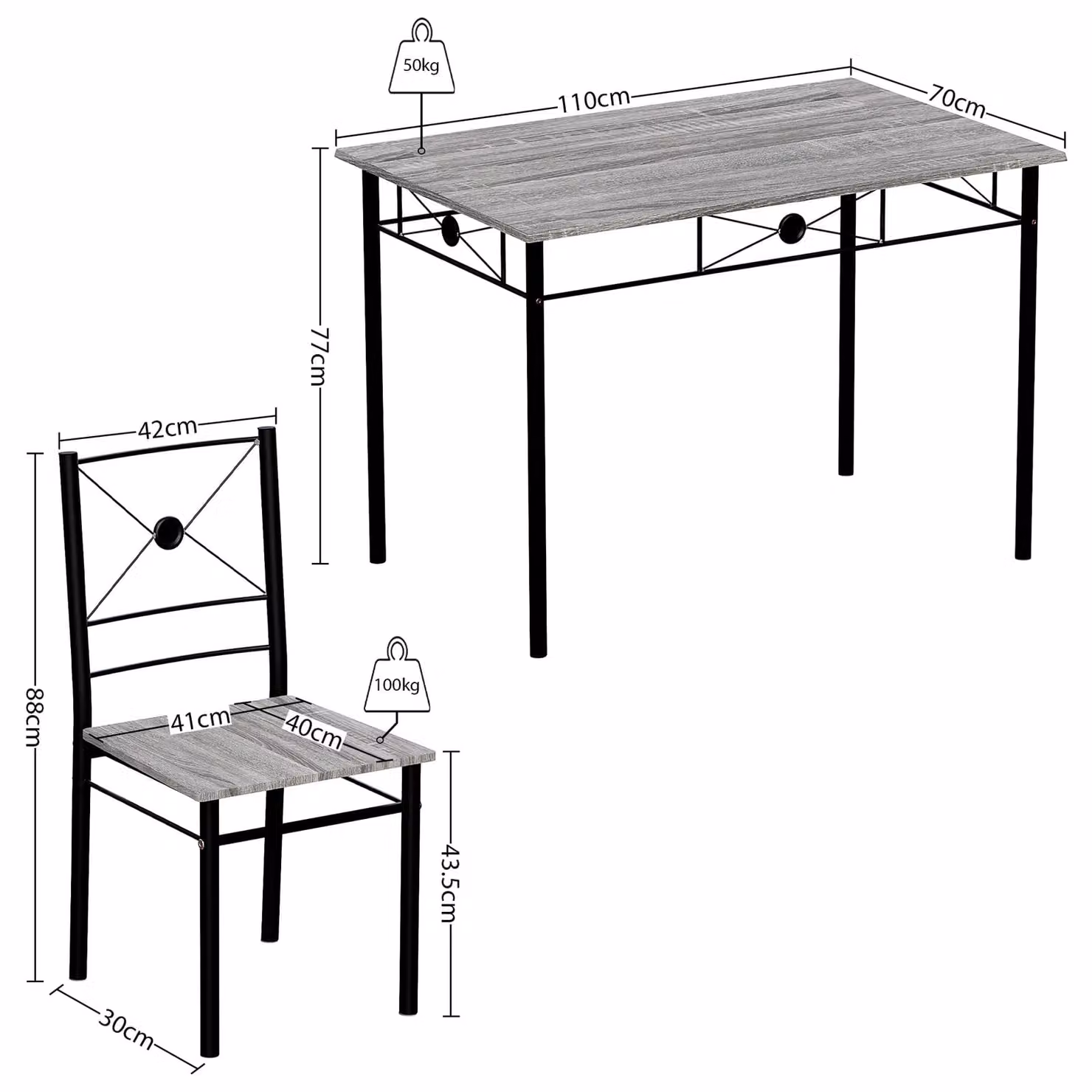 Vida Designs Roslyn 4 Seater Dining Set in Dark Grey – 2