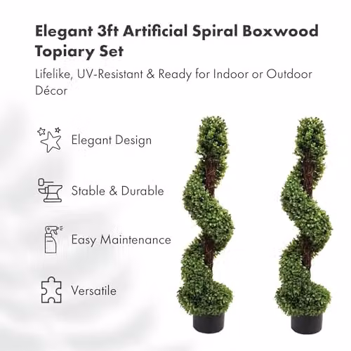 GreenBrokers 2 x Green Artificial Topiary Boxwood Spiral Trees, Height: 90 cm – 3