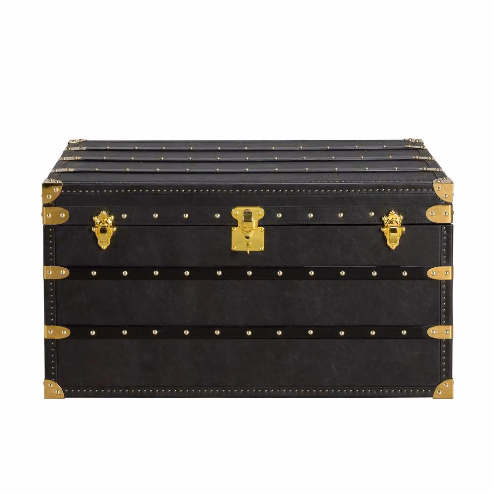 Angel Cerda Black and Gold Cowhide Leather Storage Trunk with Removable Lid, W: 93 cm, D: 54 cm, H: 50 cm – 2