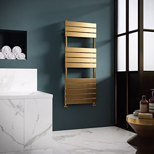nuie Piazza Square Wall Hung Towel Rail, W: 50.0 cm, H: 121.3 cm, Gold/Brass – 3