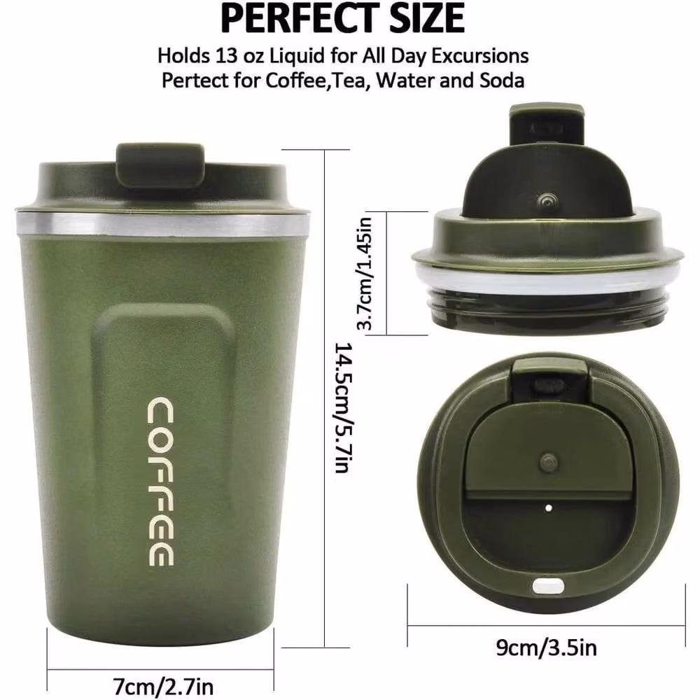 Pawnora Double Walled Insulated Stainless Steel Coffee Mug, Green, 380 ml – 2