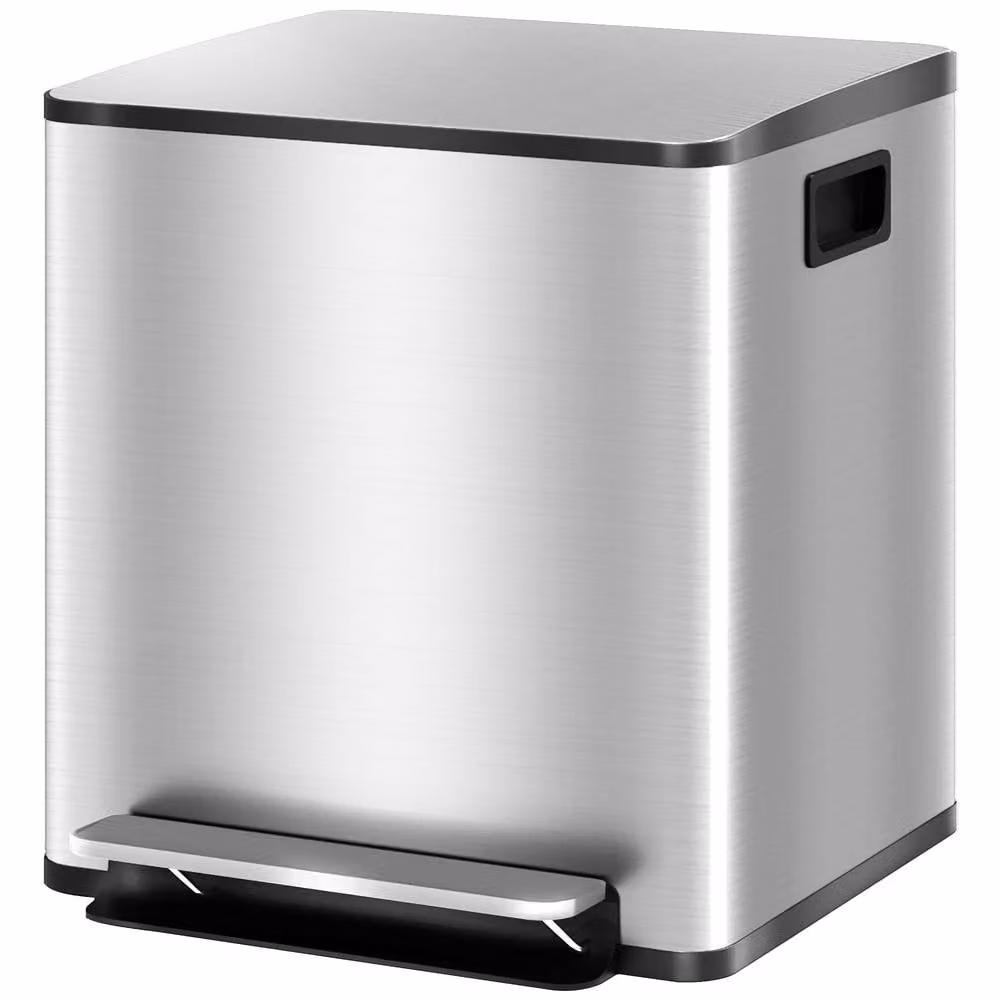 STILVORA Dual Compartment Stainless Steel Kitchen Bin with Pedal Lid and Soft Close Mechanism, Silver – 4