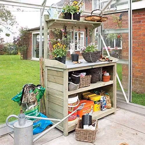 Rowlinson Premier Potting Station in Brown, W/D/H: 103 x 53 x 162 cm