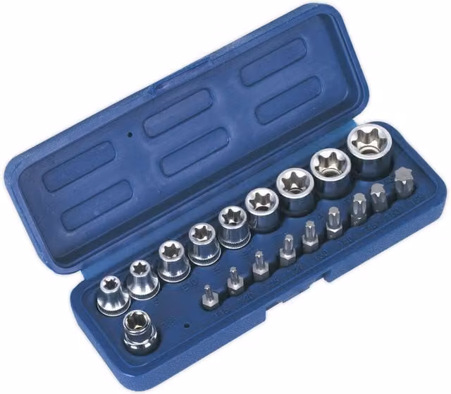 Loops 19pc TRX Star Socket and Hex Bit Set, 3/8 inch Square Drive, Chrome Vanadium and Stainless Steel, Multicolour – 1