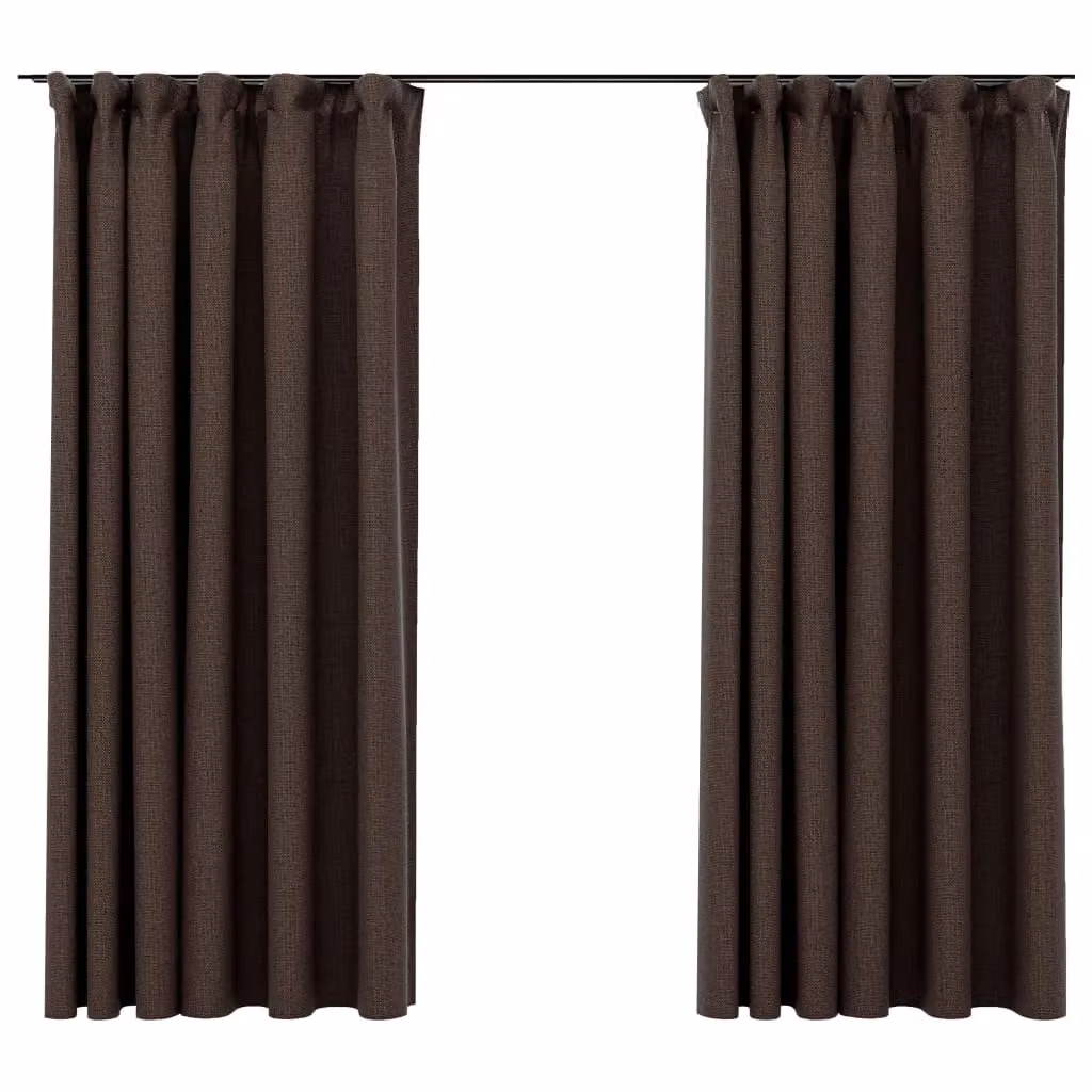 Berkfield Home Linen-Look Blackout Curtains with Hooks, 2 Pack, Taupe, W: 140 cm, H: 175 cm – 2