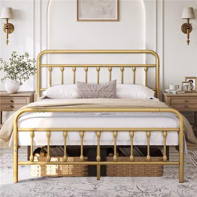 Yaheetech Vintage Metal Bed Frame in Gold, 180 x 200 cm