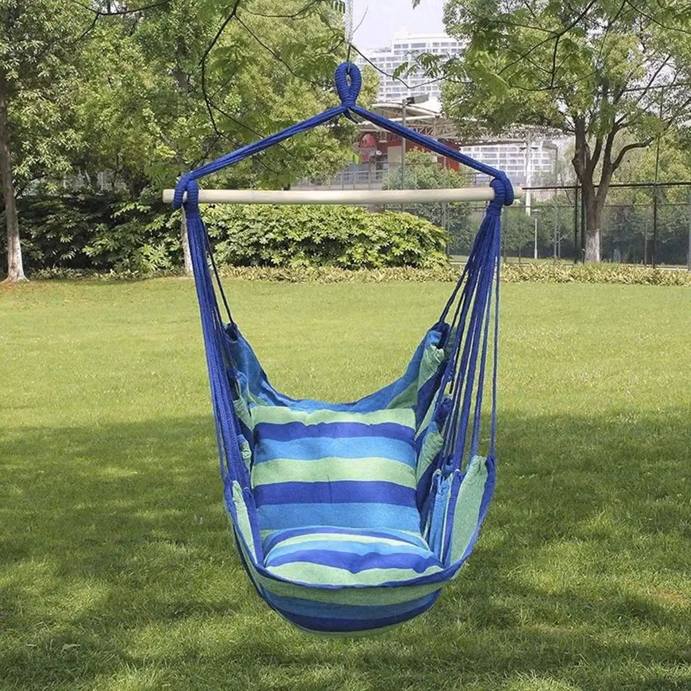 FLAVORA Blue Boho Hanging Rope Swing Chair for Adults, W/D/H: 100 x 15 cm – 4