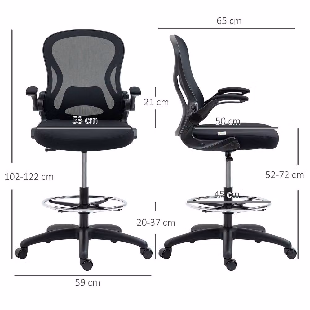 Vinseto Black Mesh Drafting Office Chair with Foot Ring, Headrest and Lumbar Support – 4