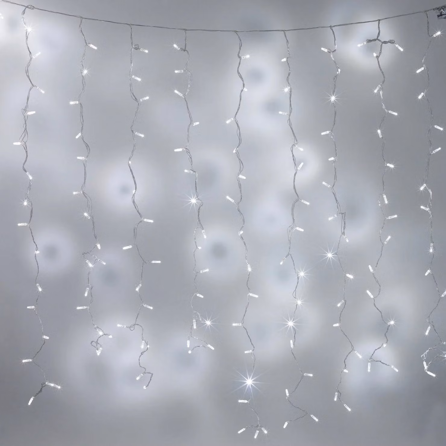 Lights4fun White Connectable Curtain Lights with Clear Cable, W x H: 2 m x 2 m