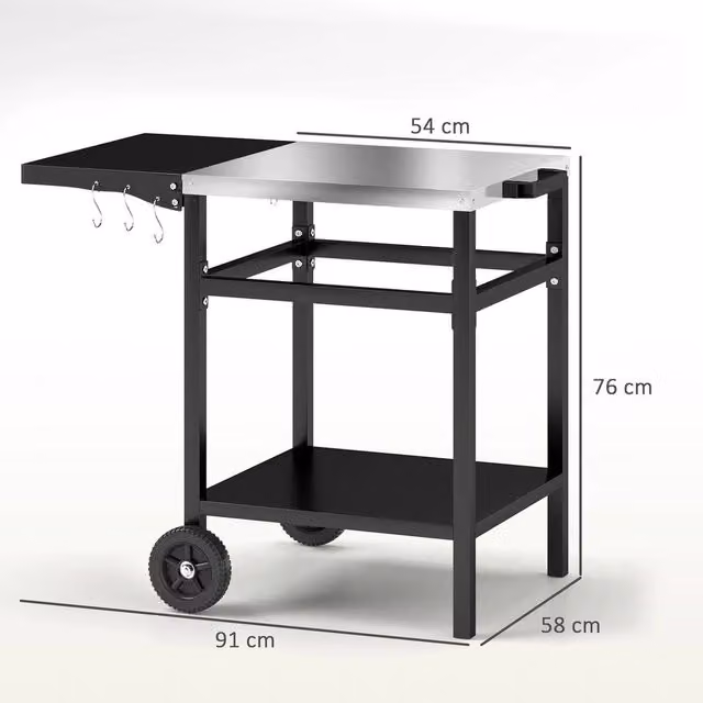 FORGEVIO Black Charcoal BBQ Trolley with Foldable Side Table and Stainless Steel Accents – 1