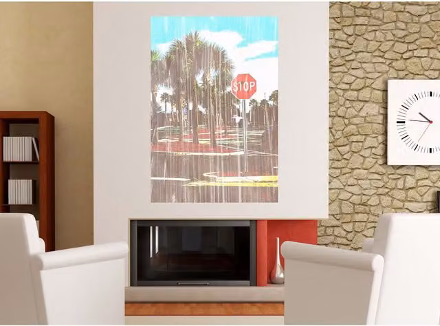 Benjamin Tate Design LTD Gold Stop Graphic Art Canvas Wall Decor in Red and Multicolour, 152 cm