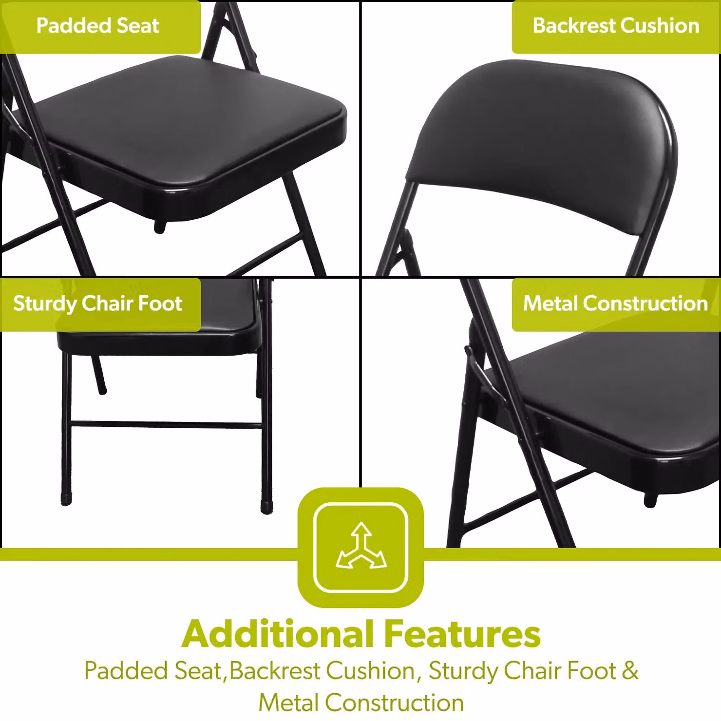 Royalford Heavy Duty Folding Padded Chair with Metal Frame in Black – 9