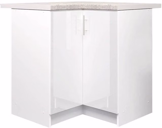 JD Greta Modern Kitchen Base Corner Unit with Hinged Doors and White Gloss Worktop, Sage Green Matt, Width: 80 cm