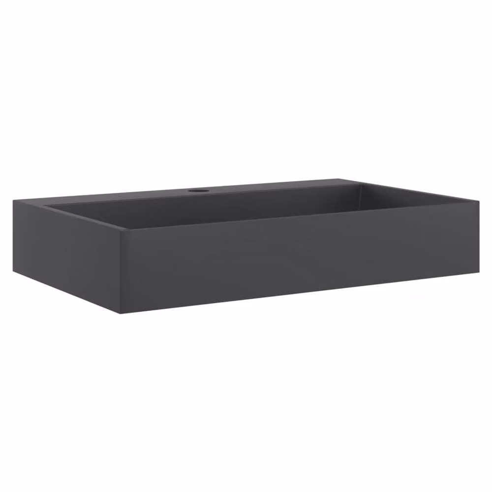 Berkfield Home Rectangular Sturdy Wash Basin in Matt Black, Mineral Cast, W/D/H: 60 x 38 x 11 cm – 3