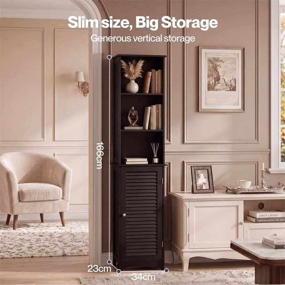Nordara Black Matt Tall Freestanding Bathroom Storage Cabinet with Internal Shelves and Hinged Doors – 3