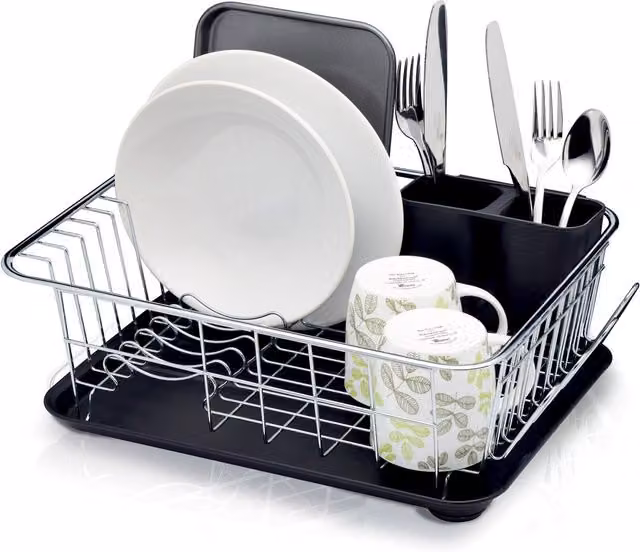 KitchenCraft Silver Dish Drainer Rack with Drip Tray and Cutlery Holder, W: 42 cm, D: 15.5 cm, H: 15.5 cm – 4