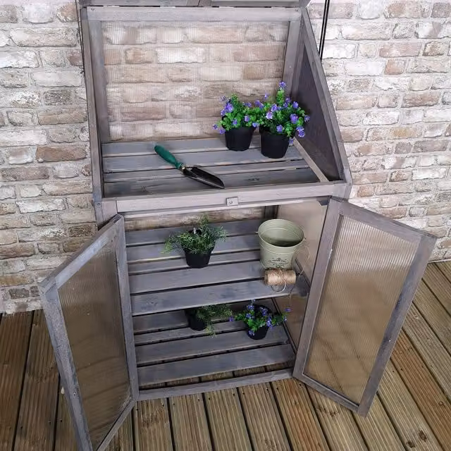 Samuel Alexander Wooden Mini Greenhouse Cold Frame with Shelving, Grey, H120 x W69 x D49 cm – 1