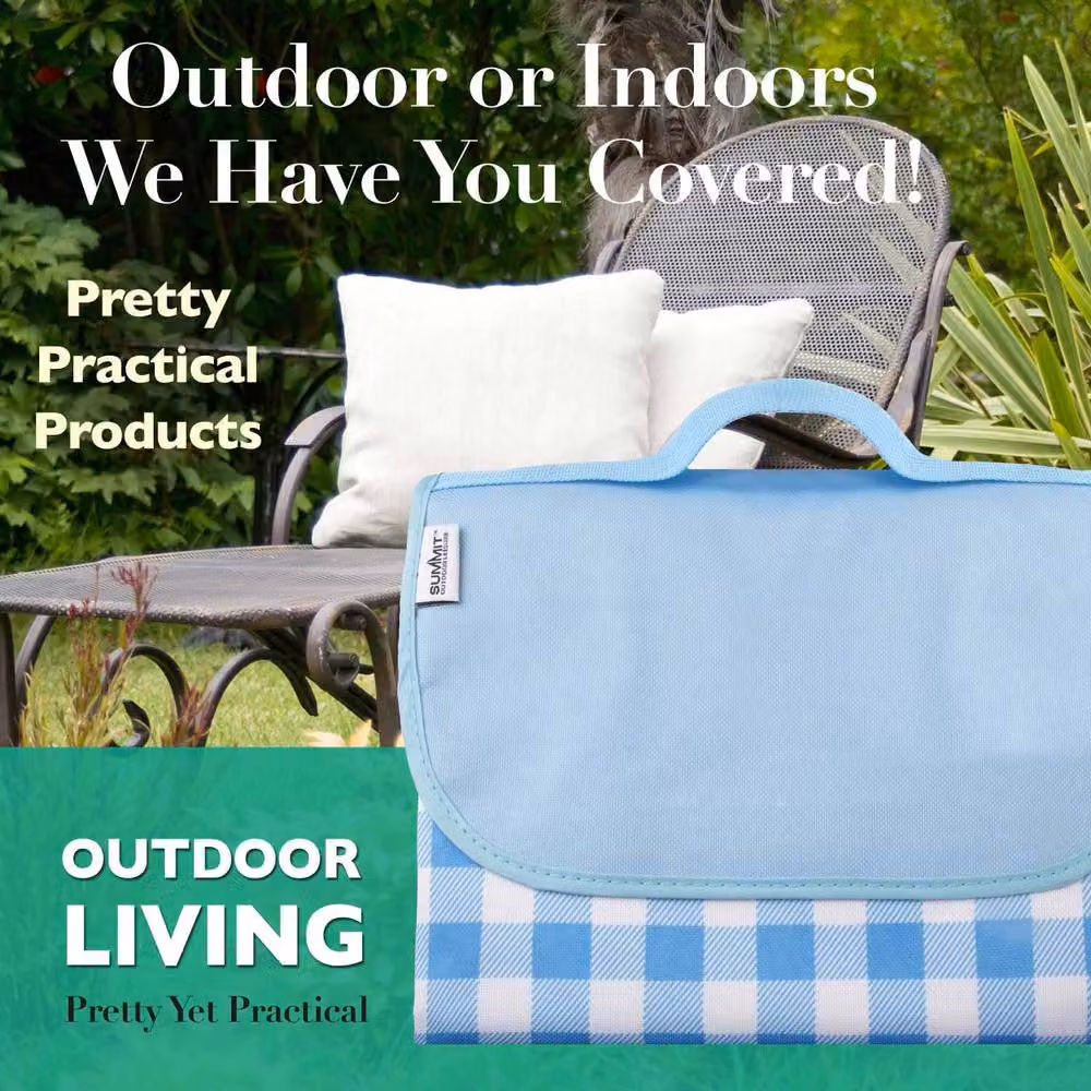 VFM e-Store Blue Oxford Waterproof Gingham Picnic Blanket with Carry Handle – 2