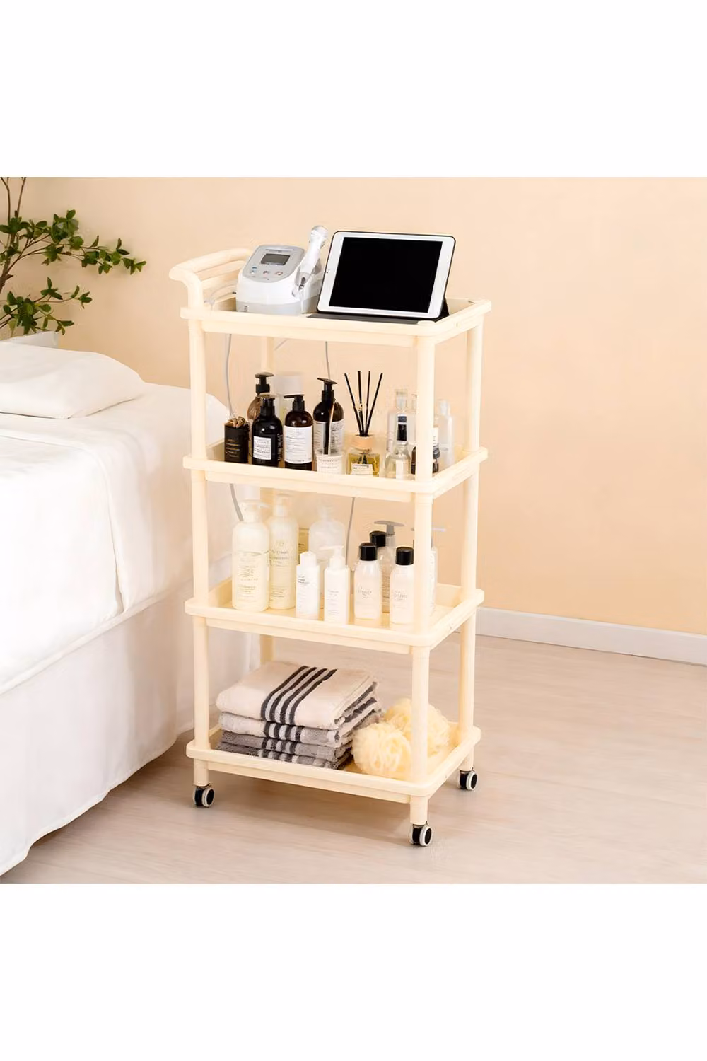 Living and Home 4-Tier Multifunction Plastic Storage Trolley Cart Organizer Rack in Beige – 2