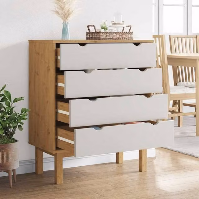 Berkfield Home Beautiful OTTA Drawer Cabinet in Brown and White, W/D/H: 76.5 x 39.5 x 90 cm