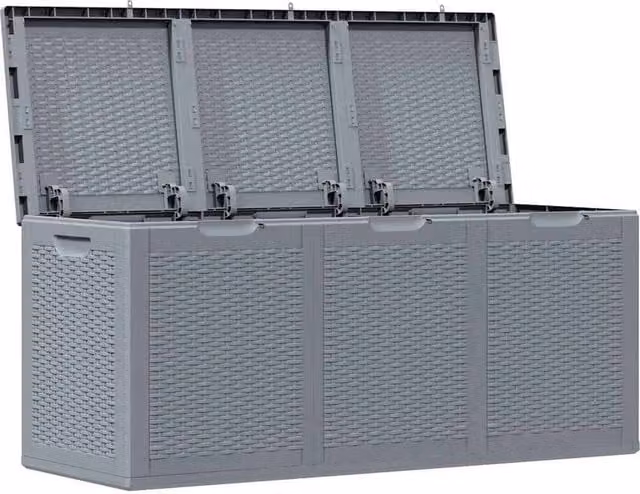 Berkfield Home Garden Storage Box in Grey Rattan Plastic, W/D/H: 118.5 x 44.5 x 51.0 cm