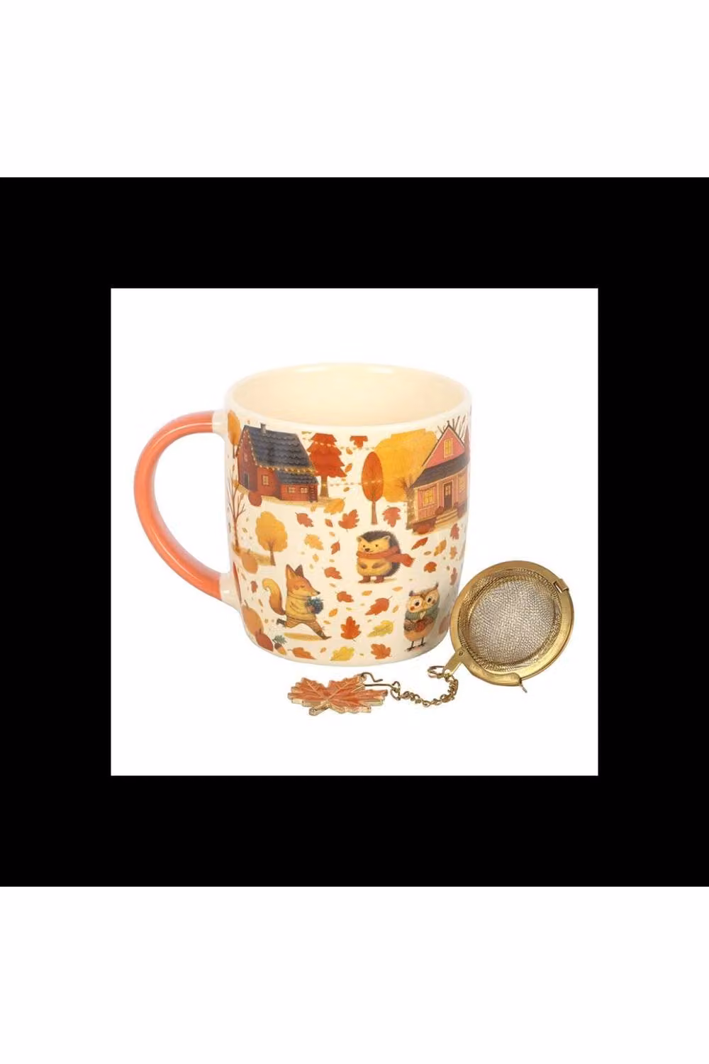 KDMD Creature Comforts Multicolour Ceramic Mug and Metal Tea Strainer Set, 370ml – 2