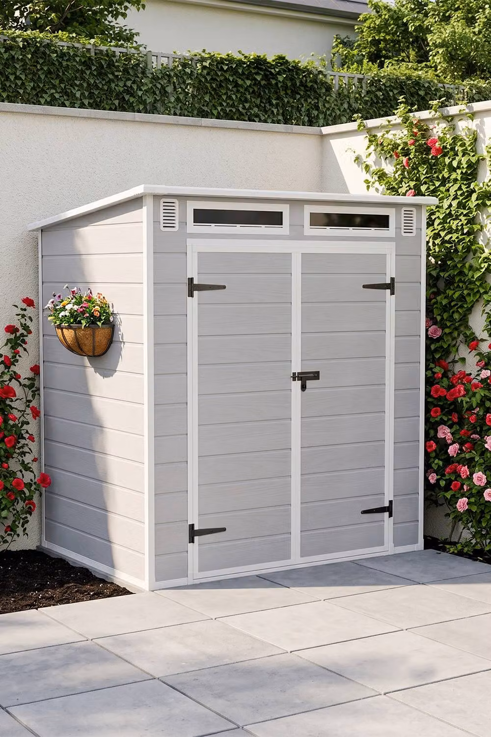 Living and Home Grey Pent Roof Outdoor Garden Tool Storage Shed with Double Doors – 2