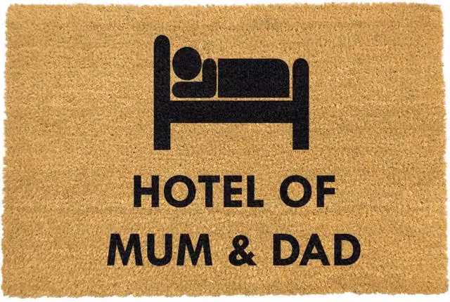 Artsy Mats Hotel of Mum & Dad Coir Doormat, Black and Brown, W: 60 cm, D: 40 cm – 1