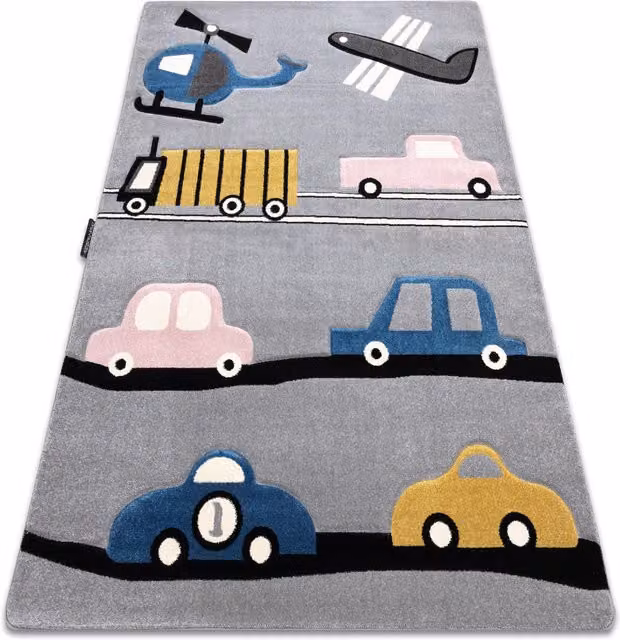 RugsX Petit Grey Kids Motif Polypropylene Rectangular Rug, W: 180 cm, D: 270 cm