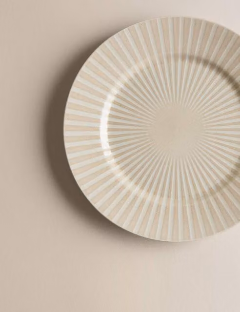 M&S Beige Striped Reactive Stoneware Side Plate
