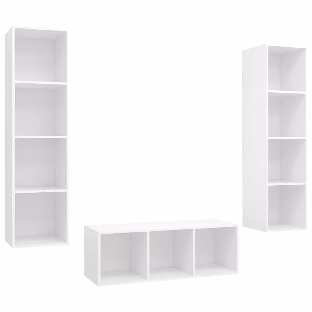 Berkfield Home 3 Piece Minimalist White Matt TV Cabinet Set in Engineered Wood – 2