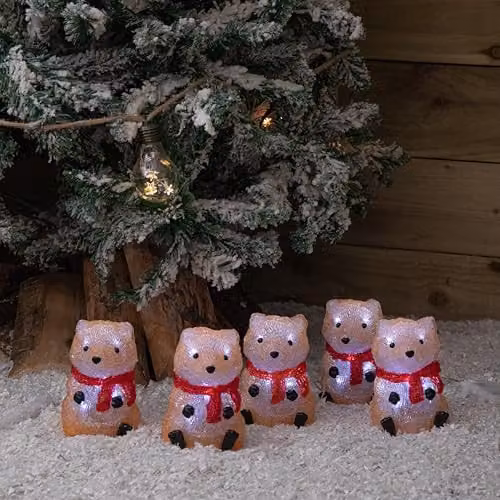 Samuel Alexander Set of 5 White Battery Operated Light Up Christmas Fox Tabletop Ornaments with 40 Cool White LEDs, Height: 14 cm – 2