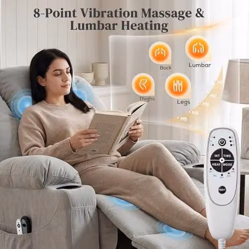 HOMCOM Power Lift Recliner Chair with Vibration Massage and Heat in Light Grey – 4