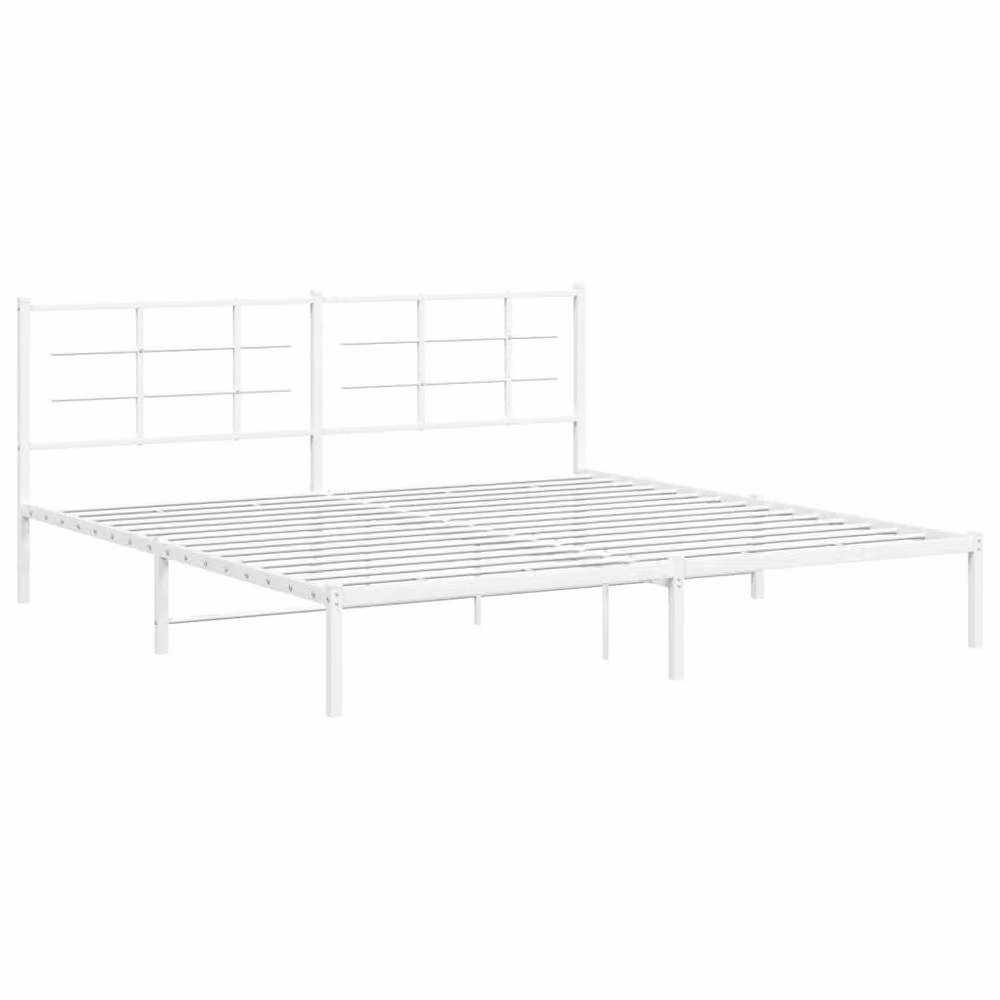 Berkfield Home Metal Bed Frame with Headboard, White, W: 193 cm, D: 203 cm – 3