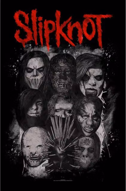 Slipknot Masks Textile Poster in Black, Grey and Red