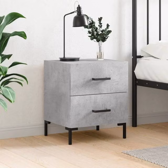 Berkfield Home Modern Bedside Cabinet in Concrete Grey, W: 40 cm, D: 35 cm, H: 47.5 cm
