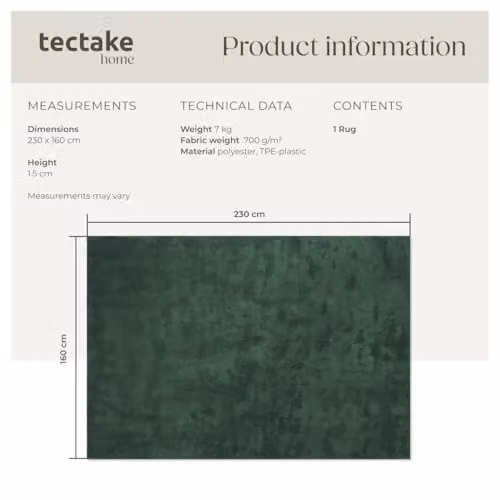 tectake Zonelle Fluffy Rug in Green, Allergy-Friendly and Washable Polyester Short-Pile Carpet, W/D: 160 x 230 cm – 2