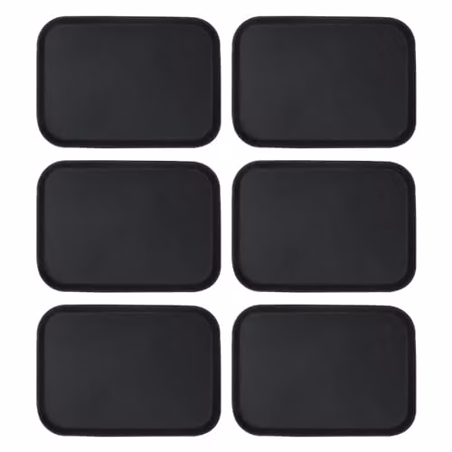 Argon Tableware Black Rectangular Non-Slip Rubberised Serving Trays, Pack of 6, W: 35.5 cm, D: 25 cm